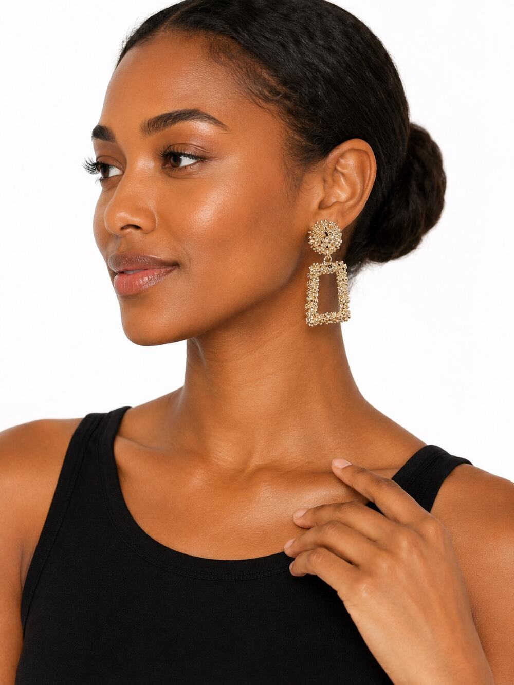 Gold Plated Frosted Geometric Statement Dangle Earrings Textured NWOT